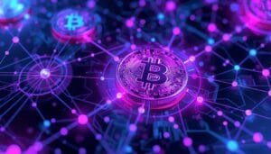 կրիպտոարժույթ և բլոկչեյն տեխնոլոգիայի պատկեր՝ թվային մոնետաներով